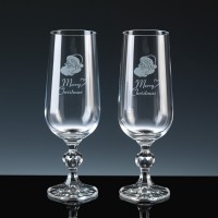 Crystal Gifts 6oz Champagne Flutes Merry Christmas, Pair, Silver Boxed