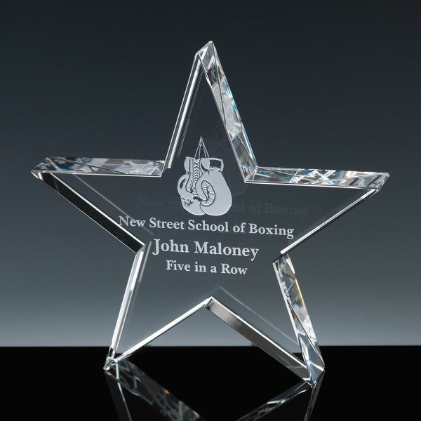 Optical Crystal Award 5 inch Star Paperweight, Single, Velvet Casket