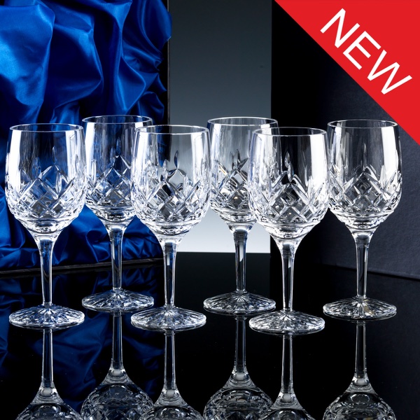 Inverness Crystal Premier Fully Cut Lead Crystal 10oz Wine Glass, Six, Satin Boxed